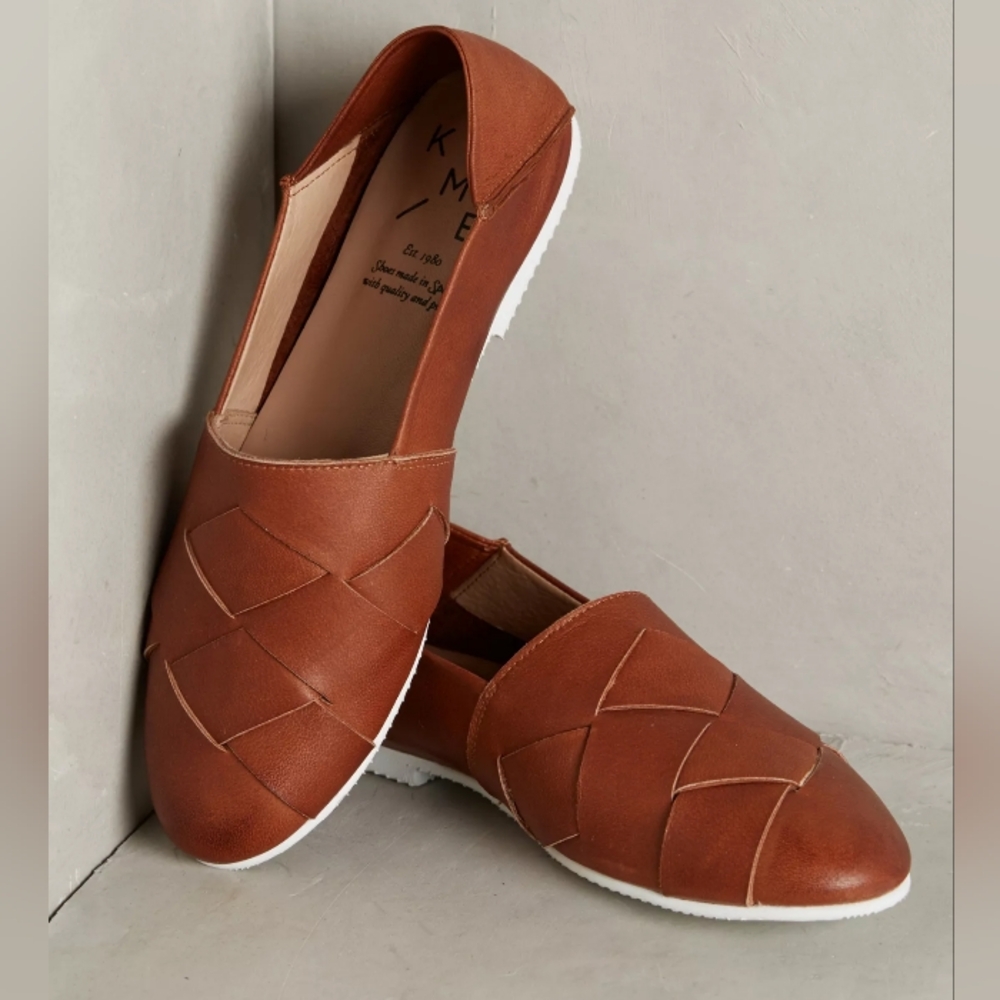 Anthropologie KMB Foldback Flats - Honey Brown Leather - 39